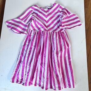 ATUN pink stripe ruffle sleeve cotton dress - 9